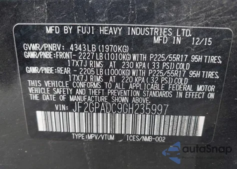 2016 Subaru Crosstrek 2.0I Premium z USA, uszkodzony, nr VIN JF2GPADC9GH235997